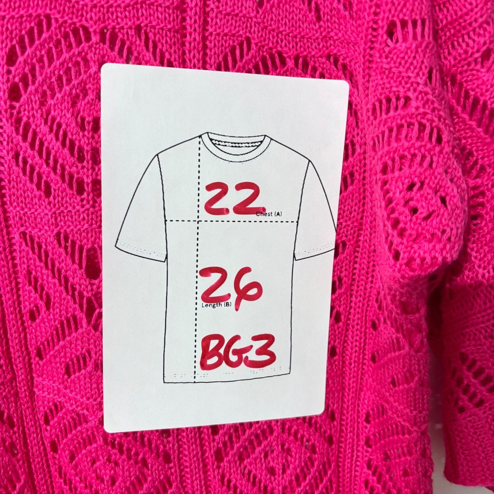 Dokotoo Womens Hot Pink Crochet Knit V-Neck 3/4 Sleeve Relaxed Sweater Large NEW - Picture 8 of 8